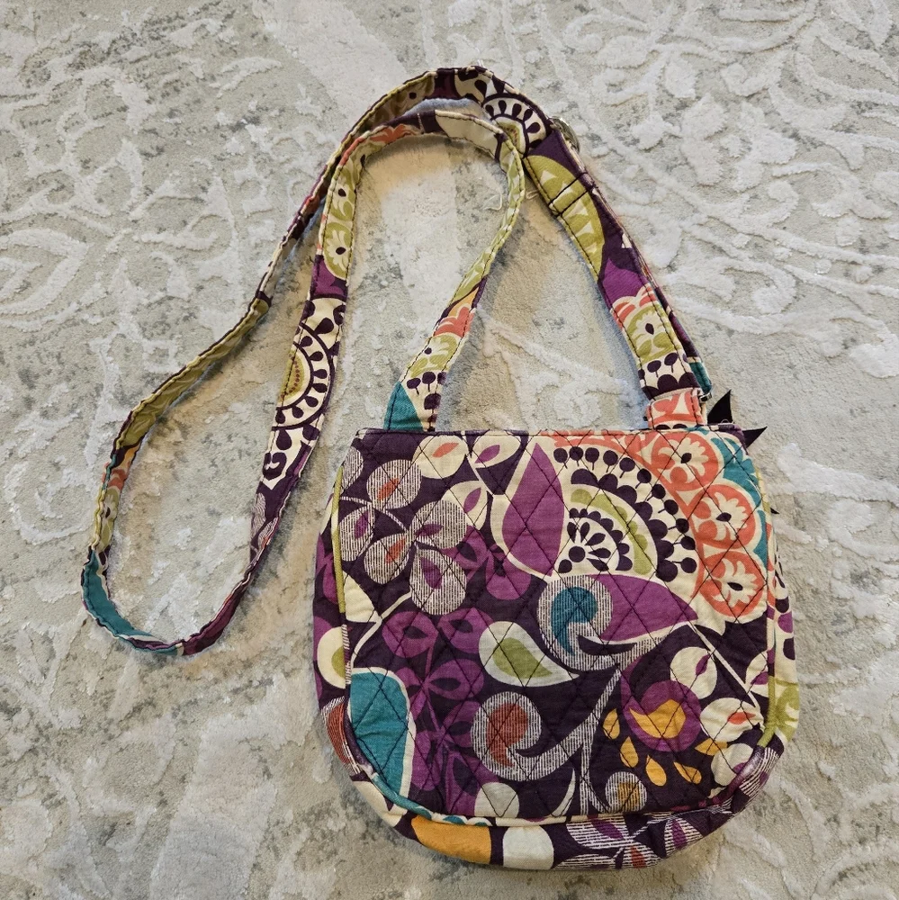Vera Bradley Purple and Green Crossbody Bag with Adjustable Strap
